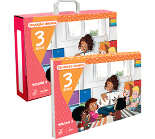 Material didático da Amplia Plataforma de Ensino para Educação Infantil, com ilustrações lúdicas voltadas a crianças de 3 anos.