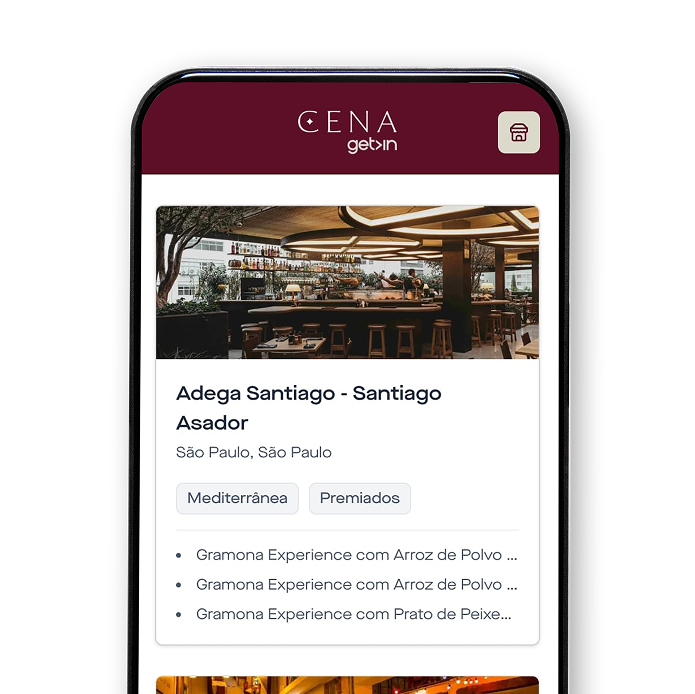Mockup da plataforma Cena no celular