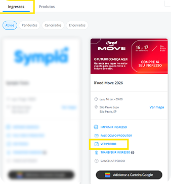 Passo 3: toque em Ver pedido na Sympla
