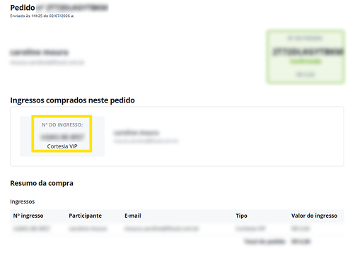 Passo 4: copie o número do ingresso