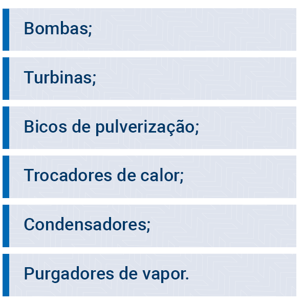 Bombs; Turbines; Spray Nozzles; Heat exchangers; Capacitors; Steam traps.