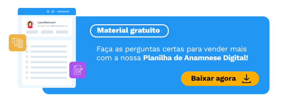 Banner de plano digital para perguntas de anamnese em clínica dentária com ícone de lista de verificação.