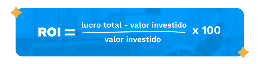 ROI = lucro total - valor investido x 100
valor investido